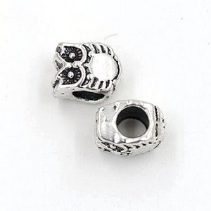 Hot ! 100pcs Antique Silver Zinc Alloy Owl Large Hole Spacer Bead Fit European Beads Bracelet 7.8x10mm