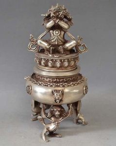 Tibet Tibetan Silver Bronze Mahakala Buddha Incense Burner Censer