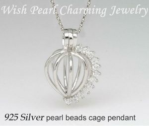 Gabbia per medaglione a cuore in argento 925 tempestata di gemme, l'argento sterling può contenere un ciondolo con gabbia di perle di perle da 8 mm, ciondolo per gioielli fai da te