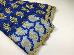 5 Yards/Stück Schöne königsblaue und gelbe Stickerei französischer Tüllstoff afrikanische Netzspitze für Kleid CF2-4