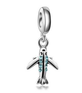 Fits Sterling Silver Pandora Bracelet Crystal Plane Pendant Dangle Beads Charms For European Style Snake Chain Fashion DIY Jewelry Wholesale