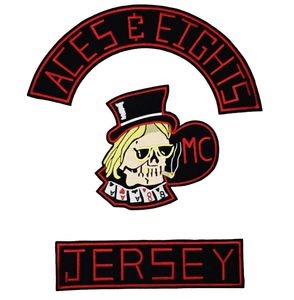 Ny ankomst Cool MC Aces Eights Jersey Brodery Patch Motorcykelklubb Vest Outlaw Biker MC Jacket Punk Iron on Patch gratis frakt