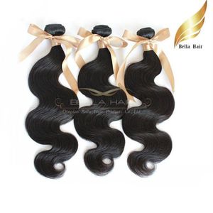 100% Malaysiskt Virgin Människa Hår 3st / Lot Body Wave Hair Extensions Double Weft HairWeaves Bellahair