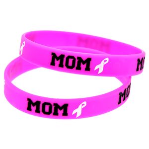 Wholesale jelly glow for sale - Group buy 1PC Mom and Ribbon Logo Silicone Rubber Wristband Pink Adult Size Support The Cancer Journey Motivational Jewelry