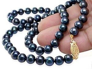Fashion 6-7mm Äkta Naturlig Black Akoya Cultured Pearl Smycken Halsband 18 