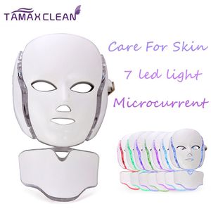 LM001 MOQ 1 PC 7 LED-verlichting Photon Therapie Schoonheid PDT Machine Huidverjonging LED Facial Neck Masker met Microcurrent voor Huid Whitening