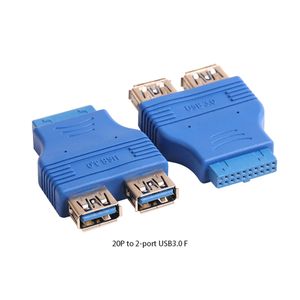 20 Pin Mother Board Cabeçalho Feminino para Dual USB 3.0 Tipo Adaptador Adaptador Azul