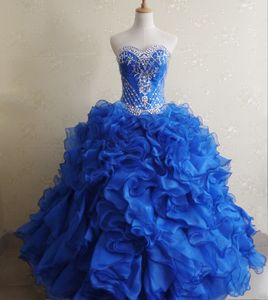 素晴らしいボールガウン恋人Rhinestones Royal Blue Quinceaneraドレス2019 Vestidos De 15 Anos Ruffled Organza Quinceanera Gowns