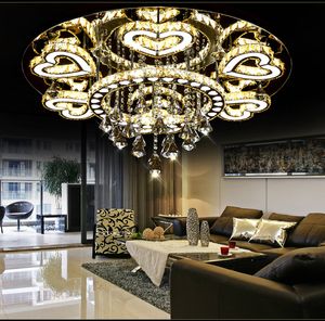 Luxury Modern Lustre De Cristal Ceiling Led Chrome Chandelier Mirror Steel Romantic Acrylic Heart Design Chandelier Light LLFA