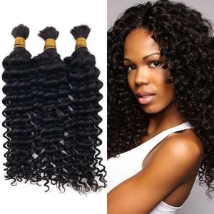 3pcs Human Hair Deep Wave Bulk Malaysian Unprocessed Hair Natural Color Curly Bulk Hair For Braiding FDSHINE