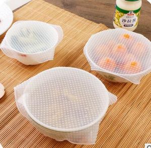 300sets 4pcs/set Multifunctional Food Fresh Keeping Saran Wrap Kitchen Tools Reusable Silicone Food Wraps Seal Vacuum Cover