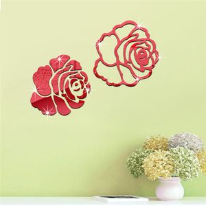 Wandaufkleber DIY Home Family Decor Rose Blumen Spiegel 3D Aufkleber Raumdekoration Zubehör Wandaufkleber