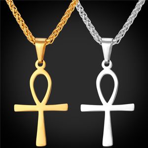 Ankh D'or achat en gros de Clé de la vie Ankh collier égyptien pendentifs en acier inoxydable plaqué or carats la clé de la Croix du Nil bijoux