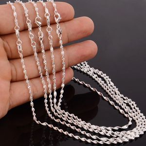 Wholesale- 10pcs/lot Fashion Silver Necklace Chains,2mm 925 Jewelry Silver Plated Double Water Wave Chain Necklace 16"-30",pick length!
