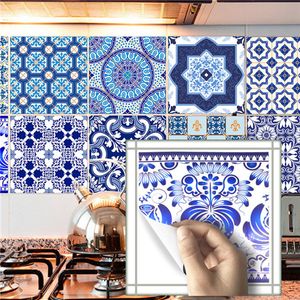 10pcs set classical blue white kitchen oil proof wall ceramic tile stickers home decor decal art accessories decorations supplies items