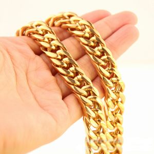 Homens rappers Cuban Link Chains Necklace Hip Hop Bling Titanium Aço Jóias Gold 60cm
