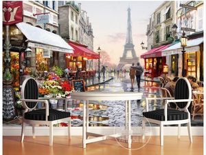 Wholesale-3d wallpaper custom photo non-woven mural wall sticker picture 3 d The Eiffel Tower street painting wallpaper for walls 3 d