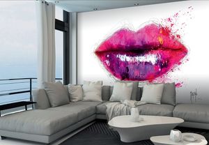 キスピンクの唇の色描かれたモダンな肖像画の壁アート油絵マルチサイズPM024