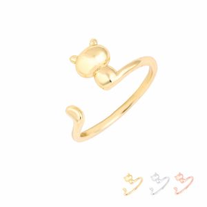 Wholesale 10pc/Lot Rings Adjustable 3D Cat Ring Silver Gold Rose Gold Plated Brass Jewelry for Women Girl Can Mix Color EFR071 Factory Price