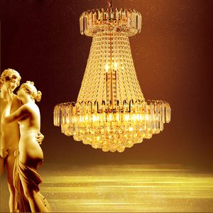 LED Modern Gold Crystal Chandeliers Lighting Fixture European Big Golden Crystal Chandelier Home Indoor Lights Pendant Lamps American Large Droplight