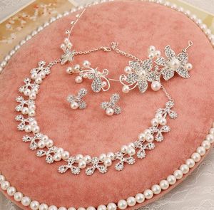 New Gothic choker Wedding Bridal jewelry set crystal flower pearls crown tiara necklace earrings captivating gift