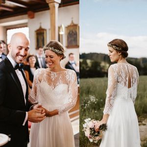 2019 Autunno Abito da sposa Giacca Scialli Sexy Indietro Abiti da sposa con maniche lunghe Bolero in pizzo su misura