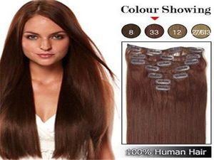 70g Fullständig Remy Clip In Human Hair Extension Black Brown Blonde Valfri PC Set g Set Färger tillgängliga
