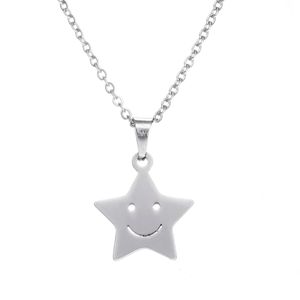 Fashion Stainless Steel Necklace Lovely Smiling Star Pendant Necklaces Women Kids Long Chain Party Lucky Gift SN007