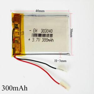 Modelo: 303040 3.7v 300mAh Li-polímero LiPo Bateria Recarregável li ion power Para mini speaker Mp3 bluetooth GPS Gravador de DVD headphone