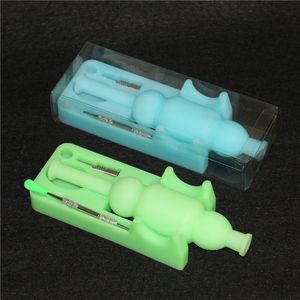 Glow in dark Luminous hookah silicone nectar bong kits with 10mm male ti nail and dabber tools silicone water pipe bongs