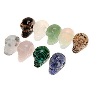 Manual Healing Realistic Tiger Eye Crystal Stone Human Reiki Skull Figurine Statue Sculptures Charms Pendant Random Color Drilled Hole Beads