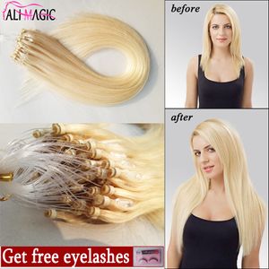 Micro Loop Remy Extensões Humanas de Cabelo Peruano Platinum Loira de Platinum Fábrica O menor preço Nano Anel 14 