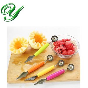 Arbuz Krajalnica Cutter Fruit Carving Tool Lody Dual Baller Scoops Ze Stali Nierdzewnej Pitaya Owoce Warzywa Narzędzia Sałatka Łyżki dla dzieci