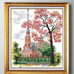 The village church scenery, DIY handemade needlework embroidery cross stitch sets ,decor painting counted print on canvas DMC 11CT /14CTSets