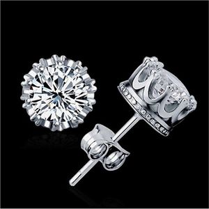 Round zircon Crystal Stud crown earrings with a crown of crown earrings 925 silvering diamond-encrusted love CA323