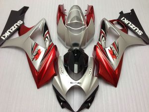 Hot Sale Fairing Kit för Suzuki GSXR1000 07 08 Vin Röda Silver Fairings Set GSXR1000 2007 2008 OT32