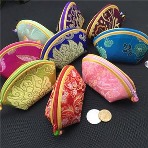 Seashell Small Cloth Zip Bags for Gift Jewelry Packaging China Silk Brocade Storage Pouch Cute Coin Purse Chocolate Candy Favor Bag 20pcs