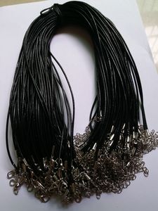 100 pedaços 2.0mm cordão de colar de couro preto com cadeia de fecho de lagosta para pulseira de colar de jóias fazendo suprimentos (43cm) 17 polegadas