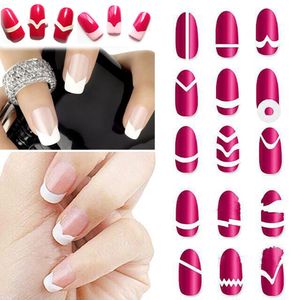 Wholesale-18Pc/Set Random Type!! Fashion DIY French Manicure Form Nail Art Tips Tape Stickers Guide Stencil Decoration