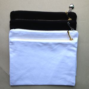 preto / branco de algodão bolsa de maquiagem lona 12 onças de ouro zip / prata e combinando a cor do forro bolsa de higiene sacos de cosméticos em branco