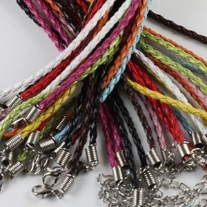 45cm Colorful PU Leather String Rope Handmade Braided Chain DIY Jewelry For Women Men Pendants Necklaces