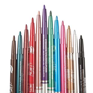 Partihandel-12Colors / Lot Eye Liner Glitter Shadow Lip Eyeliner Penna Pen Kosmetiska Make Up Set Kit Kvinnor Skönhet med Rotary Retractable