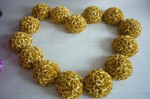 Altın renk Yapay Şifreleme Gül Ipek Çiçek Öpüşme Topları Asılı Top Yılbaşı Süsler Doğum Günü Düğün Parti Süslemeleri kaynağı