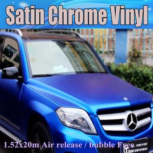 Dark Blue Satin Chrome Vinyl Car Wrap Film with air bubble Free For LUXURY Vehicle Graphics Covering foil size 1.52x20m/Roll