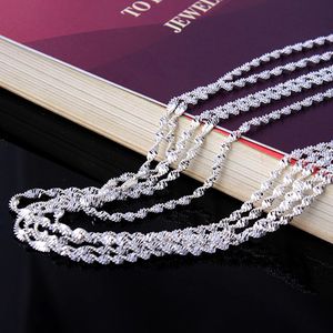 wholesale 10 pcs genuine top quality 2.2MM 925 silver necklace Sweater chain Woman water wave chains with lobster clasps 16-24inch party gift free shipping