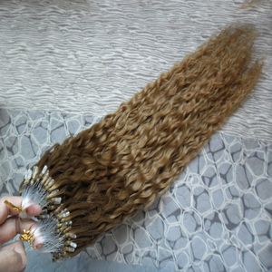 Micro Loop Ring Links Human Hair Extension Rubio 27 Kinky Kręcone 1g 200g Brazylijski Dziewiczy Włosy Honey Blonde Micro Bead Remy Włosy