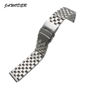 Jawoder watchband 18 20 22 24 26mm homens puro sólido aço inoxidável relógio de relógio de faixa de banda desdobramento braceletes