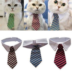 Small Dog Grooming Cat Striped Bow Tie Collar Pet Fashion Neck Tie Adjustable White Collar Puppy Dog Necktie for Party Wedding Gravata