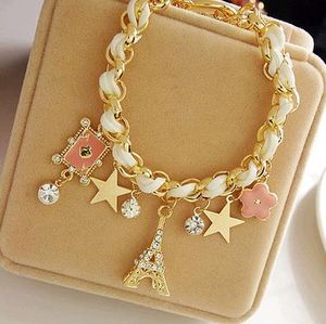 Bracelet Anklet Double use Eiffel Tower Star Flower Poker Card Love Korean fashion accessories Discount China Jewelry Black Pink White PU