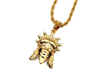 Jóias Hip Hop Banhado a Ouro American Rebel Estátua da Liberdade Colar com Pingente Mulher Rebelde Deusa Mascarada Para Presente